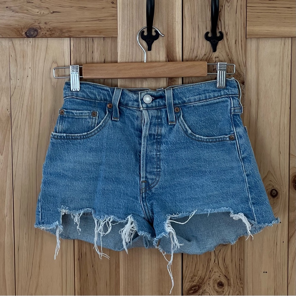 Levi's Frayed Hem Blue Denim Cutoff Shorts
